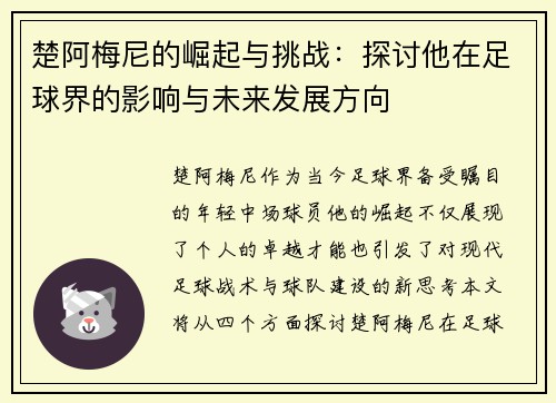 楚阿梅尼的崛起与挑战：探讨他在足球界的影响与未来发展方向